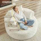 55" L Corduroy Sponge Single Sofa, Oversized Round Chair, Fluffy Modern Sleeper Chairs for Living Room, Lounge and Projection Room, Wide Armrest Lounge Chairs, Armchair with Pillow White