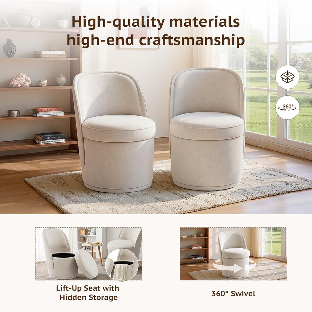 MALOL Swivel Accent Chair, 360° Swivel Chair with Hidden Storage, Modern Small Barrel Swivel Armchair for Living Room/Bedroom, Beige