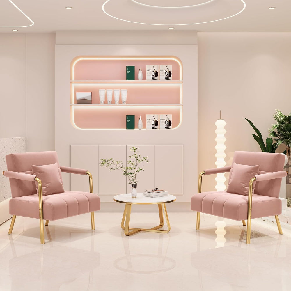 Yaheetech 30" Accent Chair Velvet Armchair with Golden Frame, Pink | Vel...