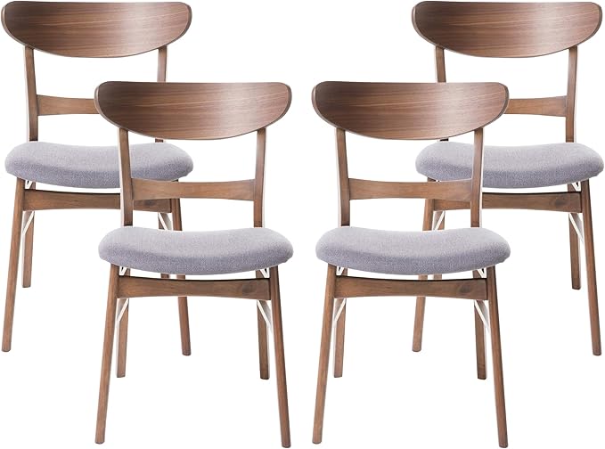 Christopher Knight Home Frances Mid-Century Modern Dining Chairs (Set of 4), 100% Polyester and Rubber Wood, Dark Gray, Walnut
