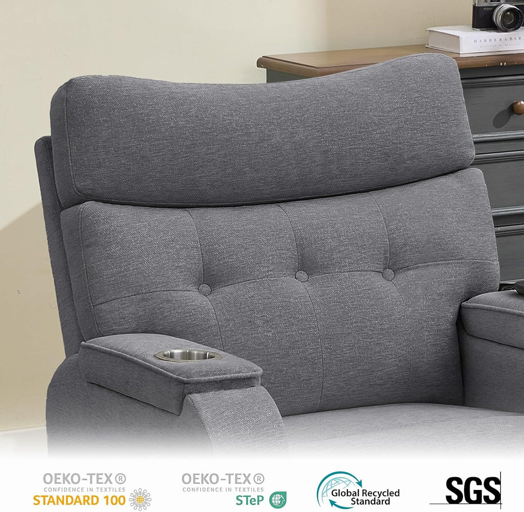 Power Swivel Rocker Recliner with Massage&Heat,Swivel Glider Recliner Chair | Nursery Rocking Recliner with Type-C Port&Timing,Power Swivel Reclining Glider Chair with Dual Storage Arms&Cup Holder Grey