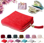 Travel Jewelry Case, Portable Jewelry Storage Bag, Compact Foldable Five Compartments Organizer Pouch with Zipper & Tassel for Earring Necklace Ring Bracelet (Red)