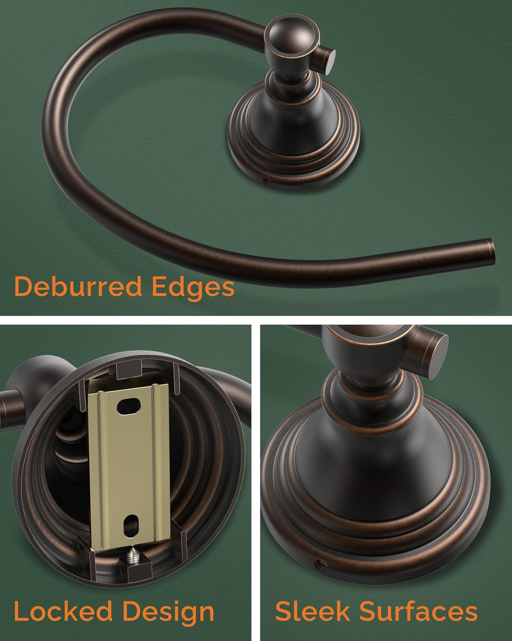 Towel Ring Wall Mount for Bathroom, Oil Rubbed Bronze 2 Pack