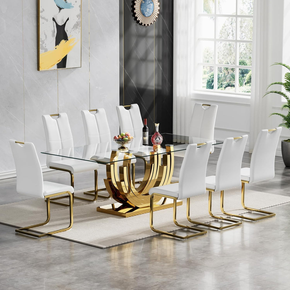 HomVent 70'' Rectangular Glass Dining Table Set Glass Dining Room Tab...