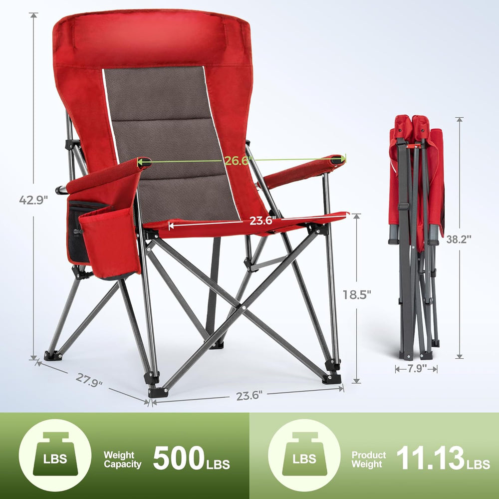 LET'S CAMP Oversized 29.52" High Back Camping Chairs Heavy Duty Lawn...