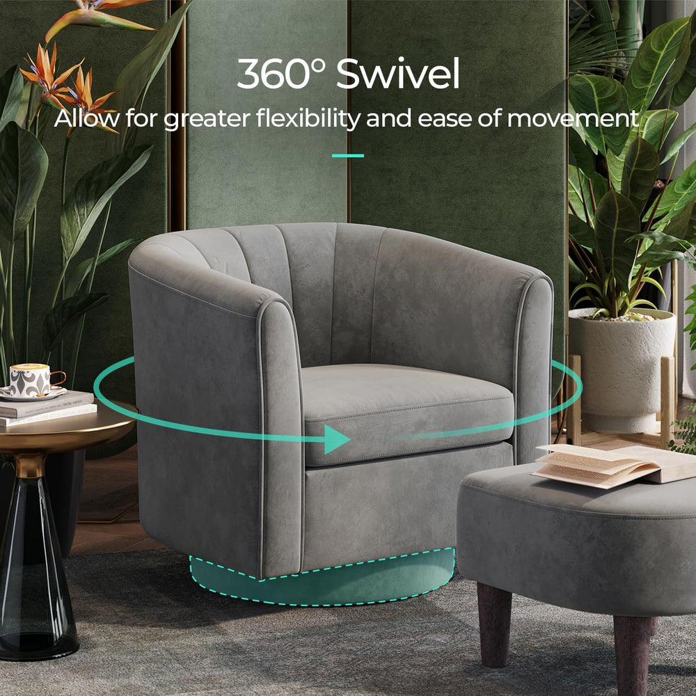 LINSY Large Swivel Accent Chair with Ottoman, Velvet Barrel Chair with Footre...