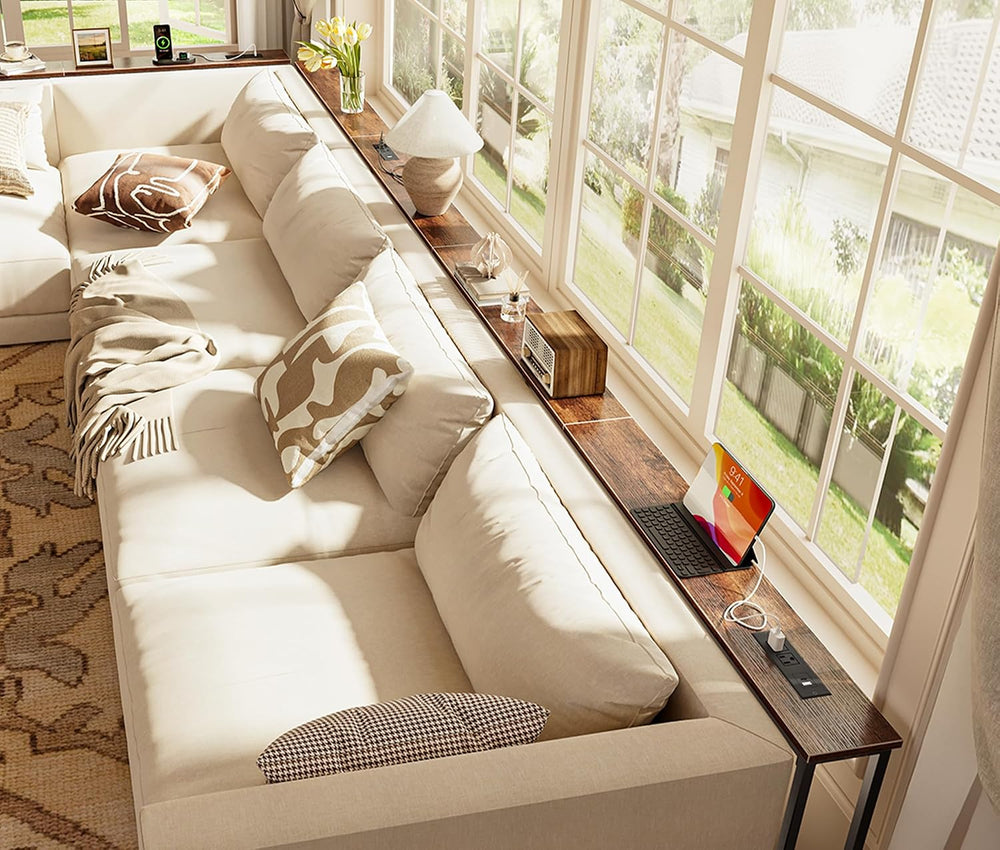 Huuger 141.7 Inch Sofa Table with Power Outlets, Skinny Behind Couch Table | ...