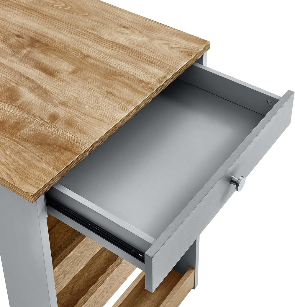 Modway Galley 3-Piece Small Kitchen Island Set with Seating and Storage in Oa...