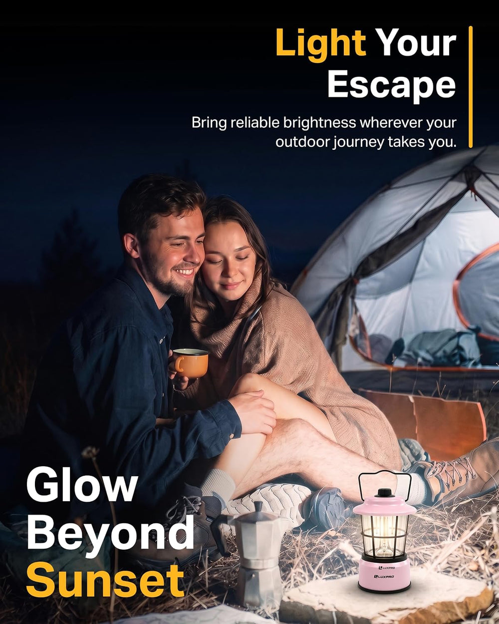 LUXPRO Rechargeable Retro Outdoor Lantern LED Camping Lantern, Pink,2 Pack