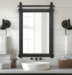 Rustic Barn Door Mirror: 24"x36" Black Farmhouse Wood Frame - Wall Mirror for Entryway/Bathroom/Living Room Wall Decor