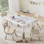 DOREROOM Toddler Table and 4 Chairs Set, Marble Top, No-Screw Legs, Natural | Graffiti Desktop, 31.5"L x 23.6"W, Frameless, Kids Ages 3-8, FSC-certified, Children Activity for Daycare, Classroom, Home