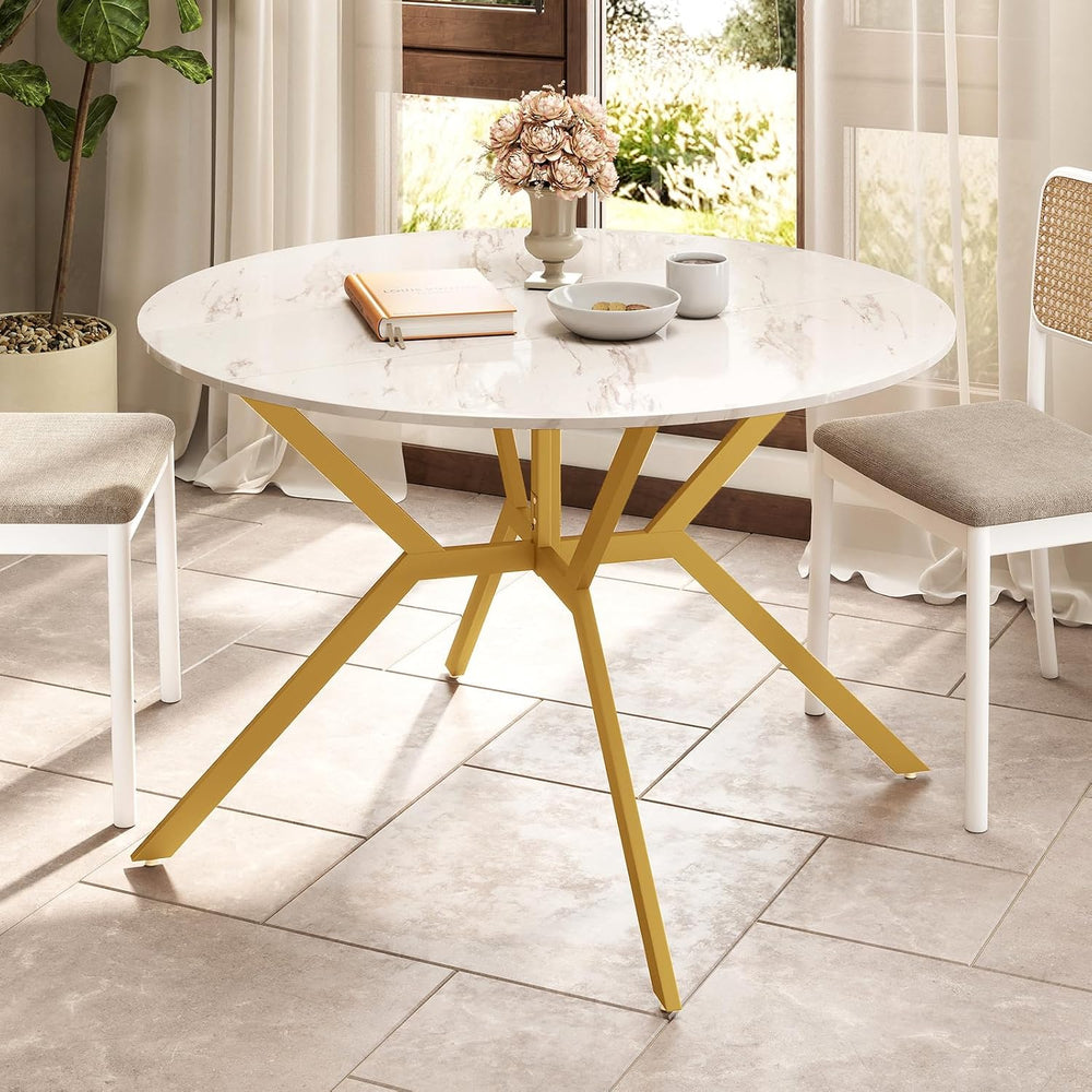 Giantex Folding Dining Table for 4-6 People, 47" Round Drop Leaf Table w...
