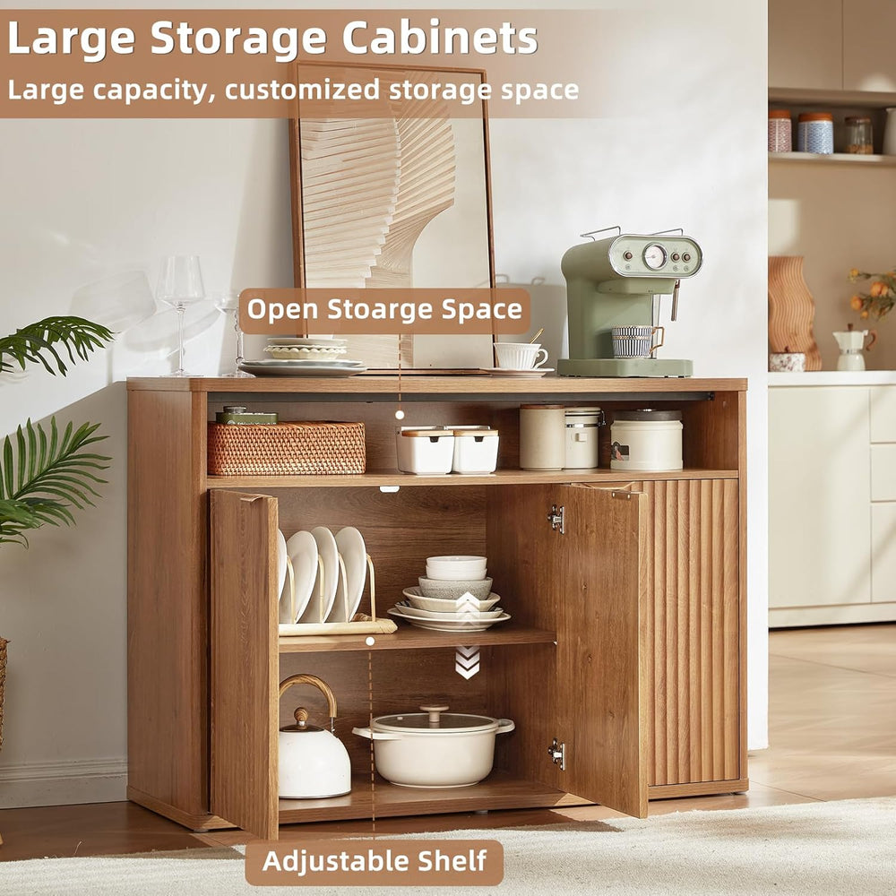 LEYAOYAO Fluted Buffet Cabinet with Storage, 45" Wide Modern Sideboard C...