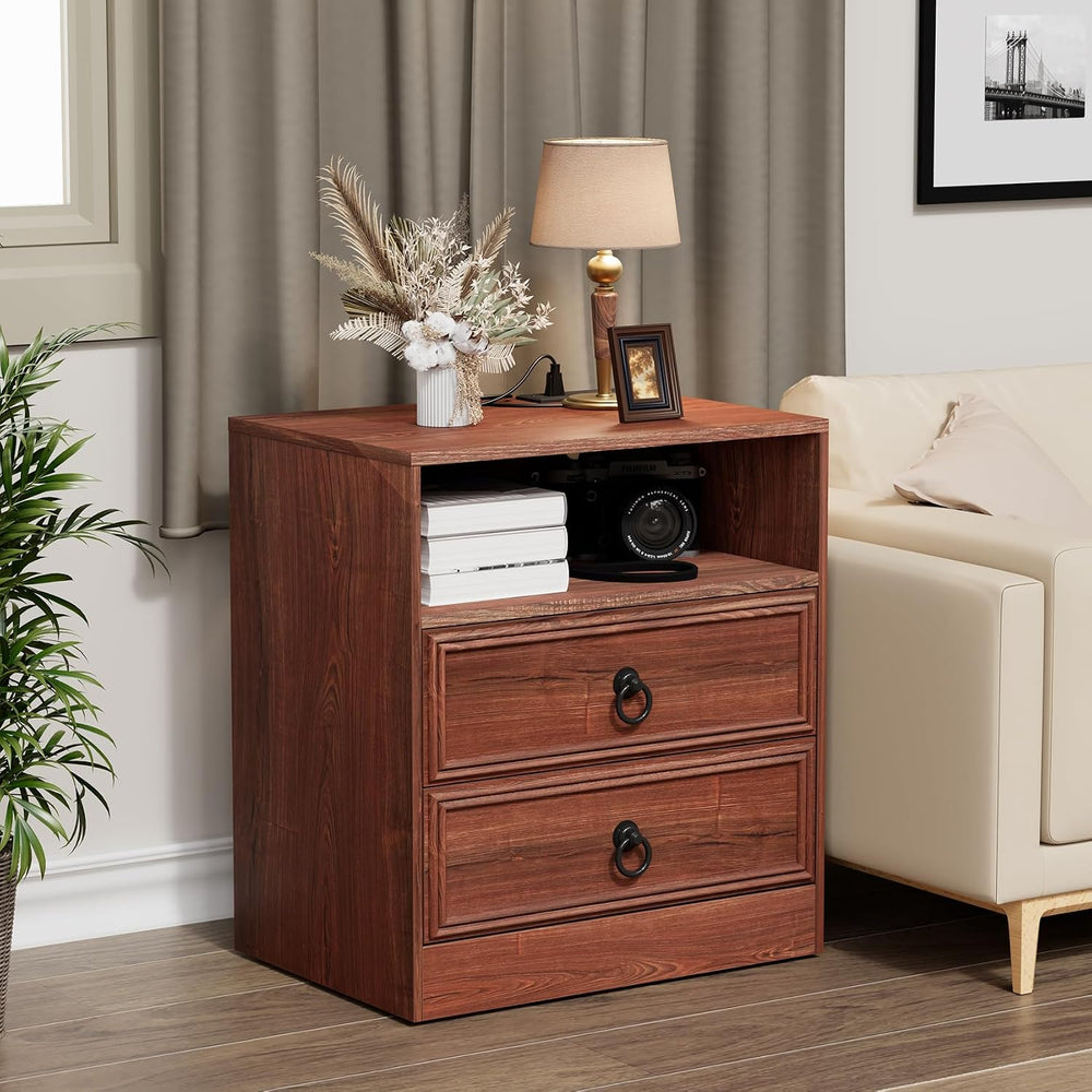 Bigbiglife Farmhouse End Table with Charging Station, 21.7inch Wide Bedside T...