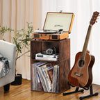 LEYAOYAO 2 Cube Bookshelf,Brown Record Player Stand Holds up to 100 Albums, Mini Wood Book Shelf Storage Organizer,Turntable Stand with Vinyl Storage Cabinet, Narrow Open Bookcase for Small Spaces