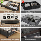 KITHELP Underbed Storage Containers with Wheels, Large Under Bed Drawers on Wheels with Removable Lids, Rolling Shoe Organizer Under Bed Storage Dresser Metal Drawers for Clothes Toys Blankets (2PACK)