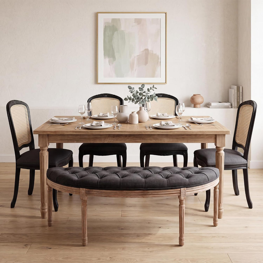 chairus 55" Button Tufted Semi-Circle Dining Bench Linen Halfmoon Entryw...
