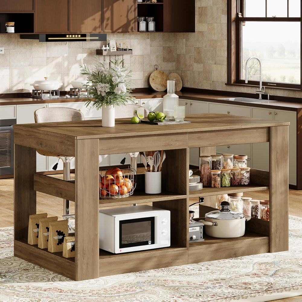 Tribesigns 63 Inch Kitchen Island with Seating and Storage, 3-Tier Farmhouse ...