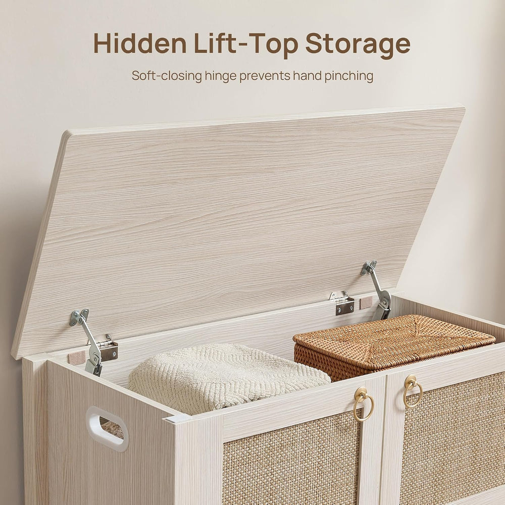 SICOTAS Rattan Shoe Rack Bench with Lift Top Storage: White Farmhouse Boho Sh...