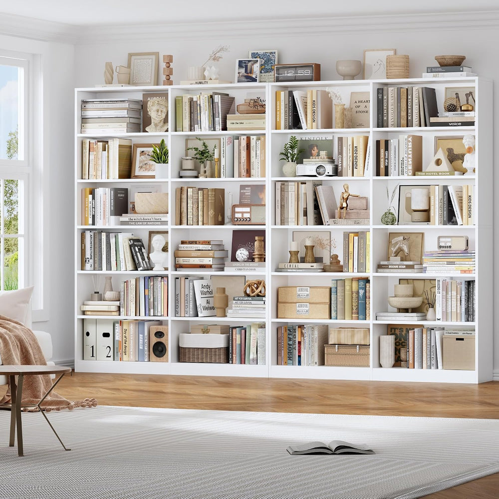 FACBOTALL Bookshelf Tall Bookcase, 6-Tier Double Wide Bookshelves, White