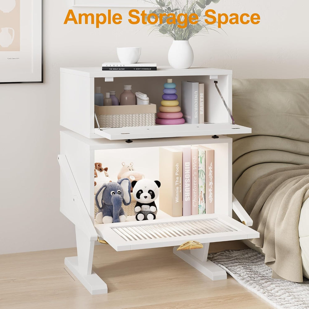 RoyalCraft Large Nightstand with LED Lights, White Robot Nightstand | End Tab...