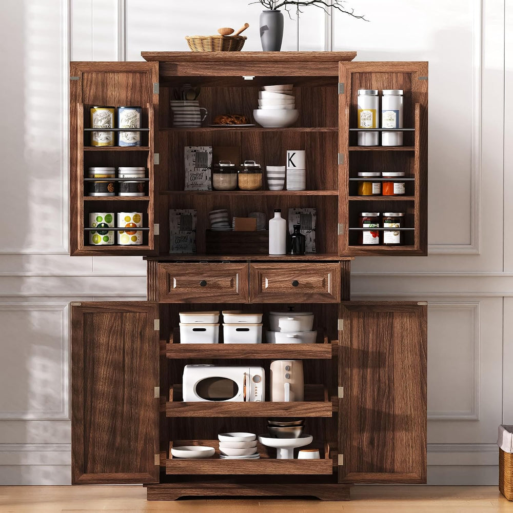 71" Tall Kitchen Pantry Cabinet, Freestanding Storage Cupboard with 3 Pu...
