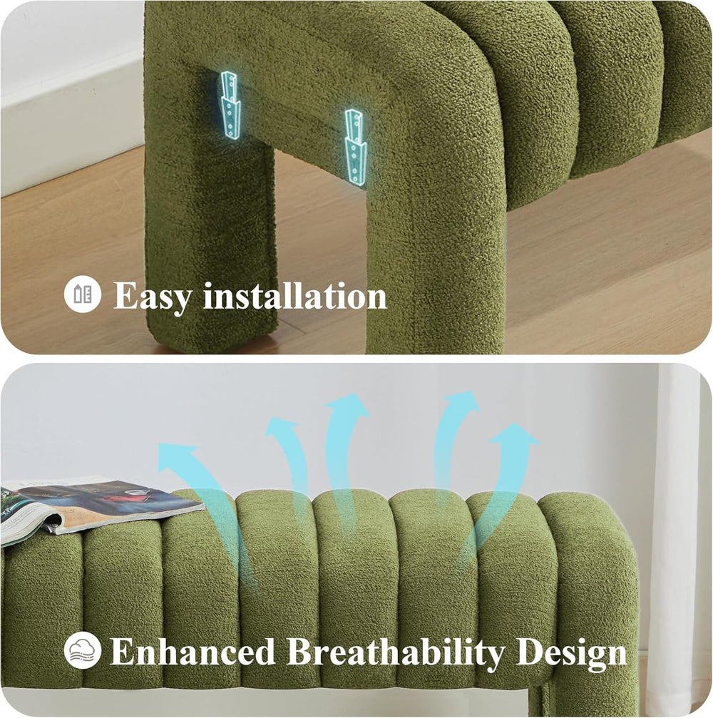 43’’ Bedroom Bench, Upholstered End of Bed Bench with Solid Wood Legs, Modern...