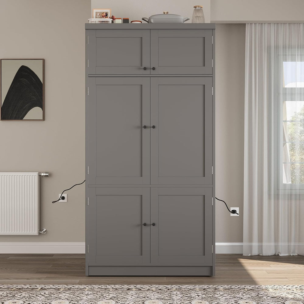 Merax Kitchen Pantry Storage Cabinet, Freestanding Buffet Cabinet with Microw...
