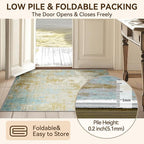 Washable Area Rugs 6'x9' Non-Slip Modern Abstract Soft for Living Room Entryway Bedroom Nursery, Print Pattern, Teal Blue Taupe