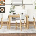 Ball & Cast 5 Piece Wood Dining Table Set with 4 Upholstered Chairs,Kitchen Table and Chairs for 4 W/ 52" Rectangle Desk,for Restaurant,Home Bistro,Natural Wood Wash