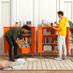 Wide Multipurpose Metal Storage Cabinet with Lockable Design & 2 Adjustable Partitions, Thickened Steel & Sturdy Construction for Home, Living Room & Office Orange 33" H X 29.5" W X 13.8" D