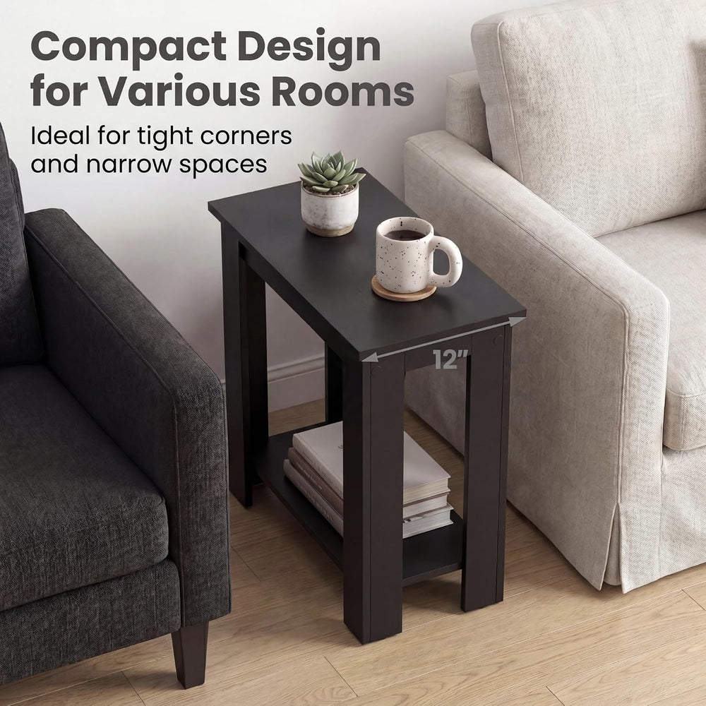 Tangkula 2-Tier Wooden Narrow End Table, Open Storage Side Nightstand, Retro ...