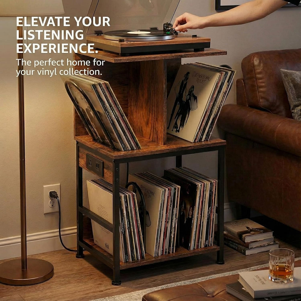 Record Player Stand with Vinyl Storage, Large Record Table Holds 180 Albums, ...