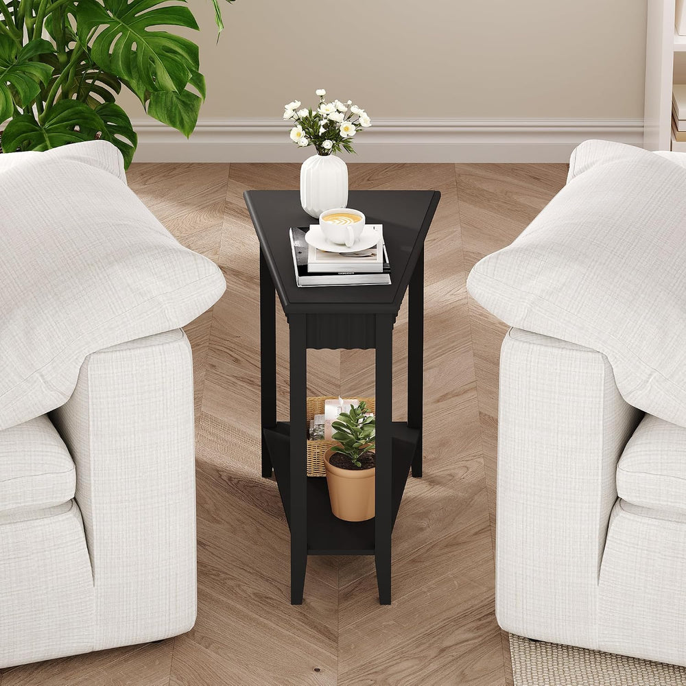 ChooChoo Wedge End Table, Narrow Triangle Side Table with 2-Tier Storage Shel...