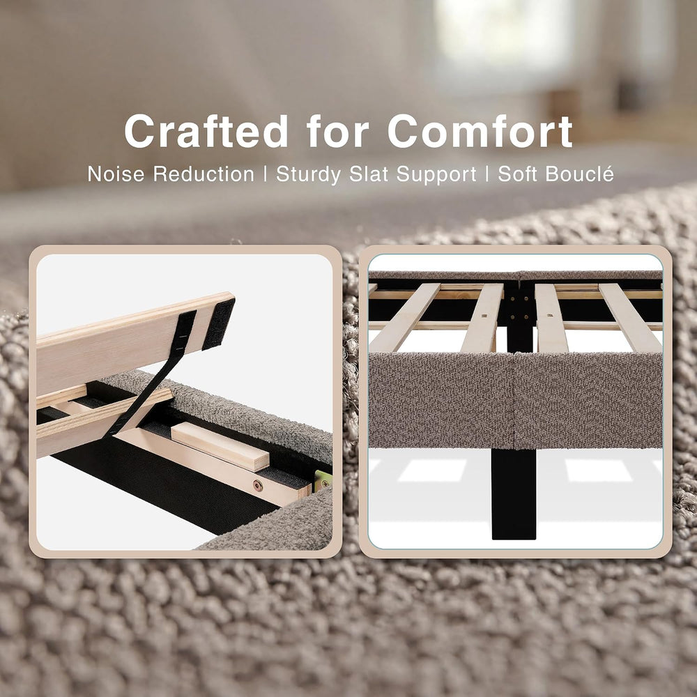 Queen Upholstered Platform Bed Frame, Tufted Channel Headboard, Soft Boucle F...