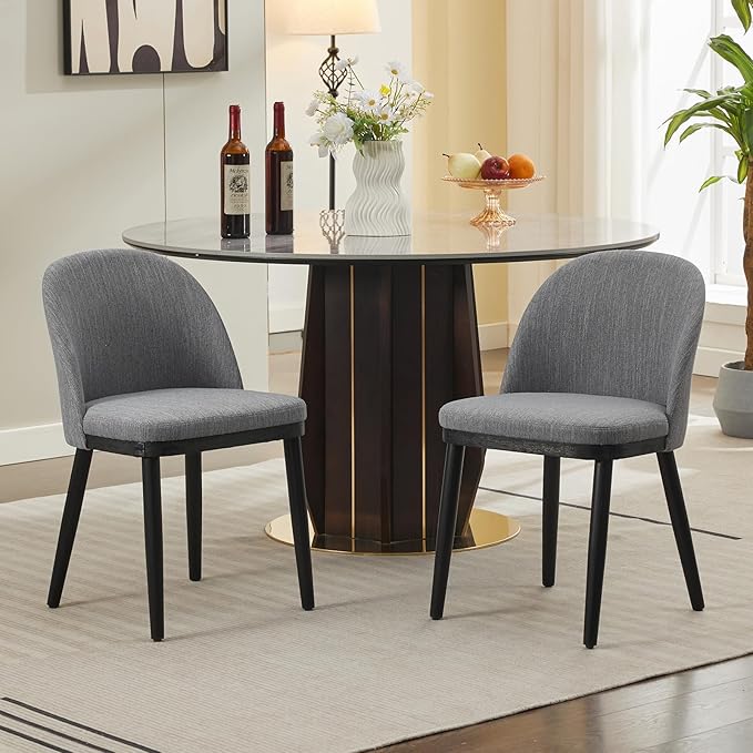 Wooden Dining Chairs Set of 2,Upholstered Kitchen Dining Room Chairs with Cur...