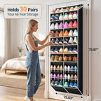 Yecaye 30 Pairs Over the Door Shoe Organizer, Large Capacity Hanging Shoe Rack for Door Hanger with Deep Pockets, Heavy Duty 10 Tier Shoe Holder for Sneakers Boots Heels College Dorm Essentials, Black