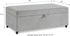 45" Modern Sofa Ottoman with Storage,Linen Upholstered Storage Bench with Rotation Casters and Safety Hinge, for Living Room,Grey