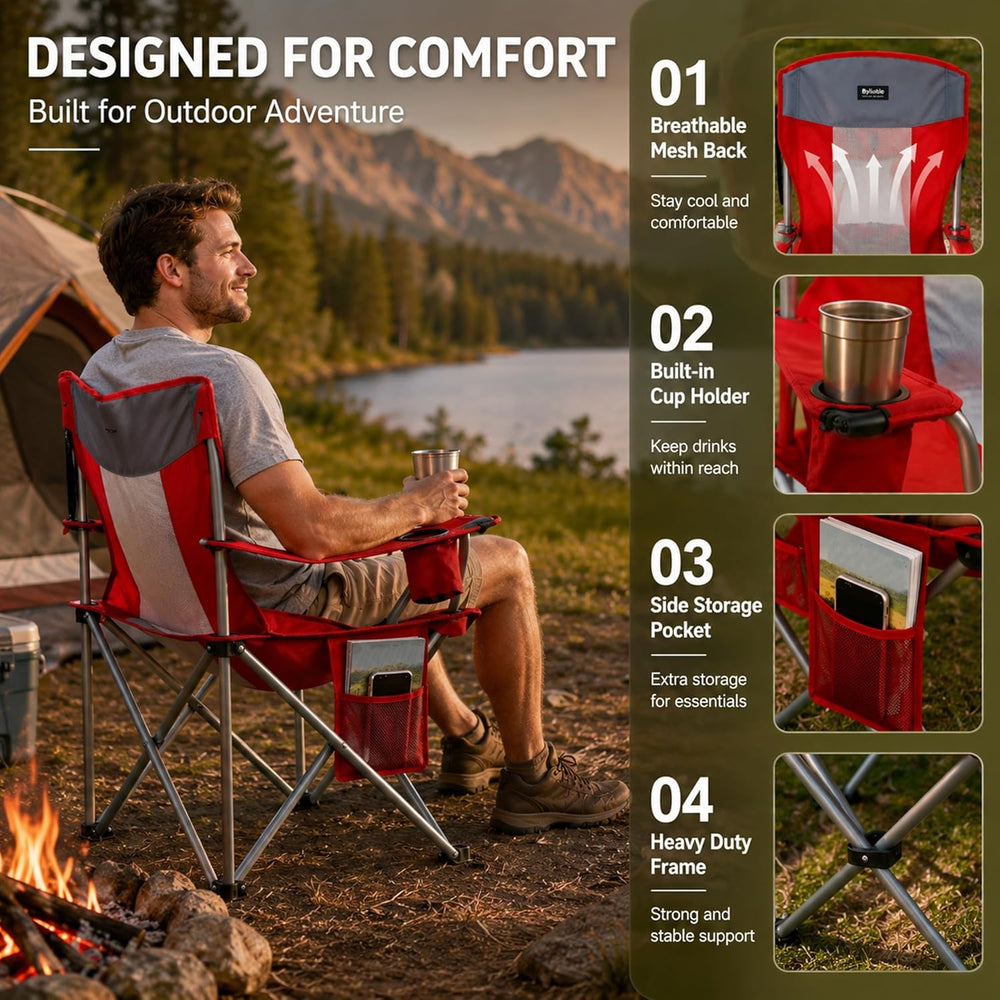 Byliable Oversized Camping Chairs Portable Outdoor 330LBS Capacity Folding La...