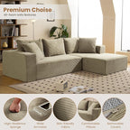 108" L-Shaped Boneless Couch, Modular Sectional Sofa with Moveable Ottoman, Corduroy Cloud Couches for Living Room, No Assembly, Ship in a Box, Camel