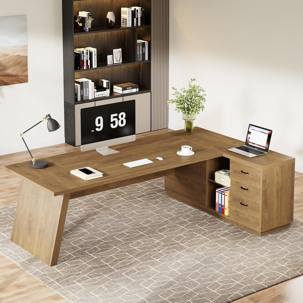 Tribesigns 78" L-Shaped Executive Desk, Large Modern Office Desk with Dr...