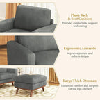 Vesgantti 38.5" Accent Chair with Movable Ottoman, Comfy Corduroy Armchair with Spring Cushion, Reading Chair with Ottoman, Modern Single Sofa for Living Room, Bedroom and Apartment, Dark Gray