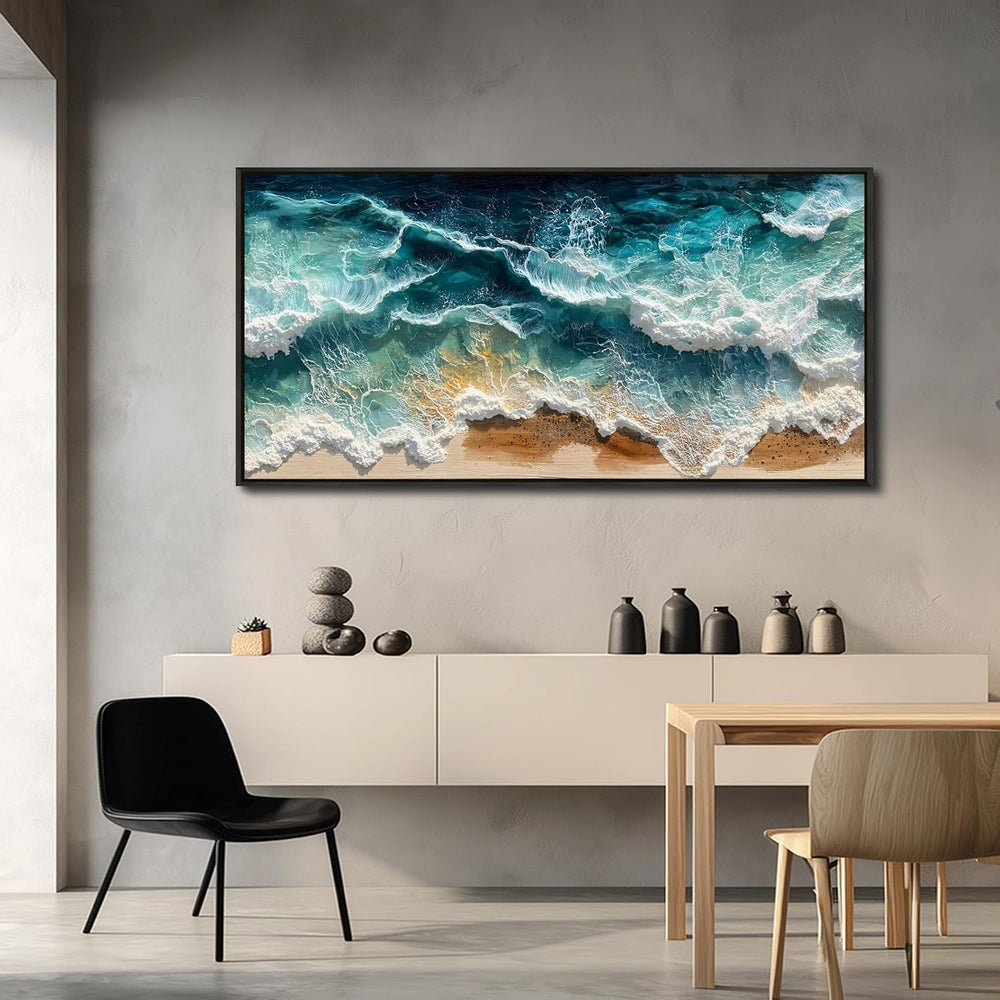 WLWBINTING Black Framed Large Beach wall art Ocean Wave Canvas Prints Modern ...