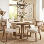 HNY Mid Century Modern Dining Chairs Set of 2, Farmhouse Linen Fabric Upholstered Accent Chairs Curved Nailhead Trim Backrest Kitchen Chairs, with Hardwood Frame, Beige