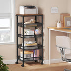 Hoctieon Rolling Storage Cart, 5-Tier 11.8" Wide Panel Kitchen Storage Cart, Utility Carts with Handle & Wheels, Mobile Shelving Unit, Metal Frame Narrow Carts for Home Kitchen, Laundry, Rustic Brown