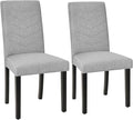 VECELO Upholstered Dining Chairs Set of 2, Fabric Wood Legs High Back for Kitchen Living Room, Light Gray