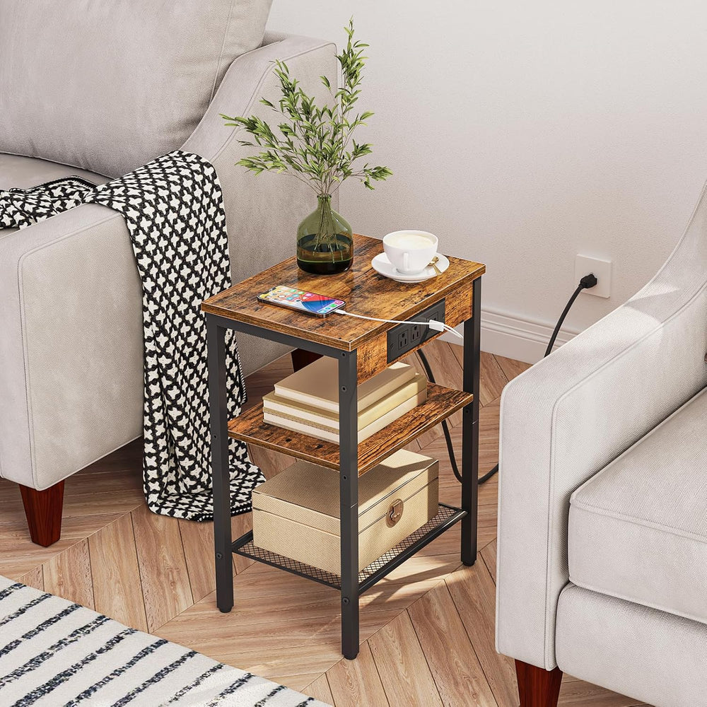 HOOBRO Side Table with Charging Station and USB Port, Small End Table for Sma...