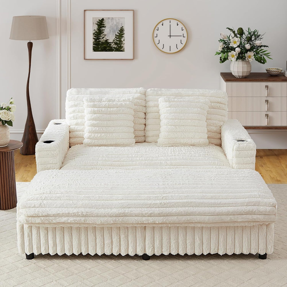 RARZOE 60.43'' Oversized Chaise Lounge Chair Indoor, Beige | Plush Fa...