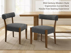 Modern Dining Chairs Set of 6, Walnut Upholstered Kitchen & Dining Room Chairs, Mid Century Wooden Dining Chairs Oversized Sturdy Fabric Rounded Chairs Curved Back, Dark Grey