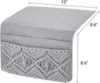 Mkono Macrame Bedside Caddy Storage Organizer Boho Remote Control Tablet Magazine Holder with 4 Pockets Non-slip Countertop Bedside Caddy for Home Bedroom Living Room College Dorm Bed, Grey